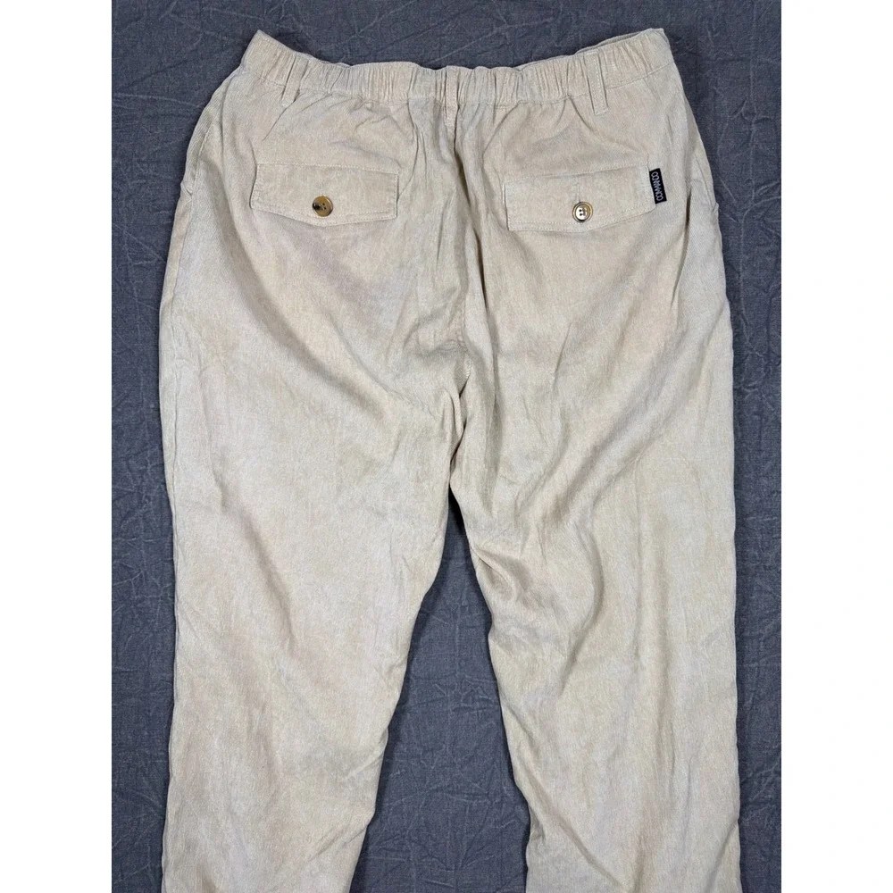 Commando Pants Mens L Corduroy Beige Elastic Waist Straight Leg Casual 761